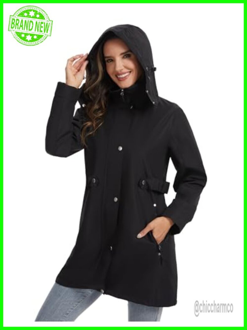 HALO RAIN Women's Long Rain Jacket Waterproof Lightweight Hooded Raincoat